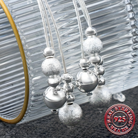 925 Sterling Silver Long Drop Earrings Women  10cm Trendy Round Ball Dangle 808