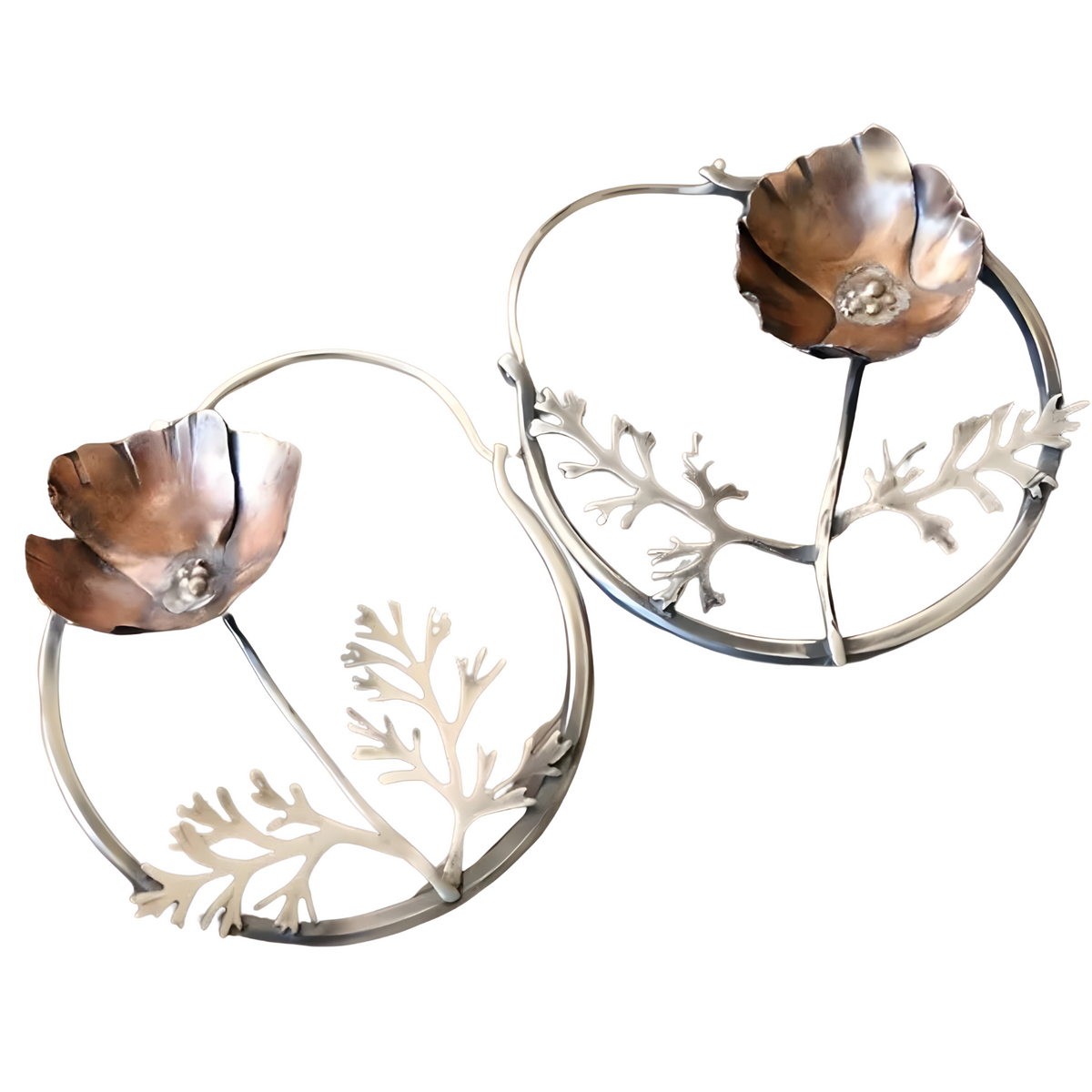 Vintage Floral Hoop Drop Earrings for Women - Artistic Flower Branch Design 1433