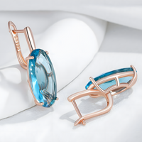 585 Rose Gold Blue Natural Zircon Oval Drop Earrings for Women, Copper Base 1287