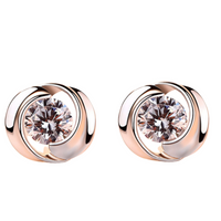 925 Silver-Plated Copper Alloy, Round Cubic Zirconia Stud Earrings for Women 957