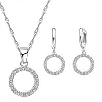 Women's Trendy Circle Pendant Necklace Earrings Set, Elegant Cubic Zirconia 1720