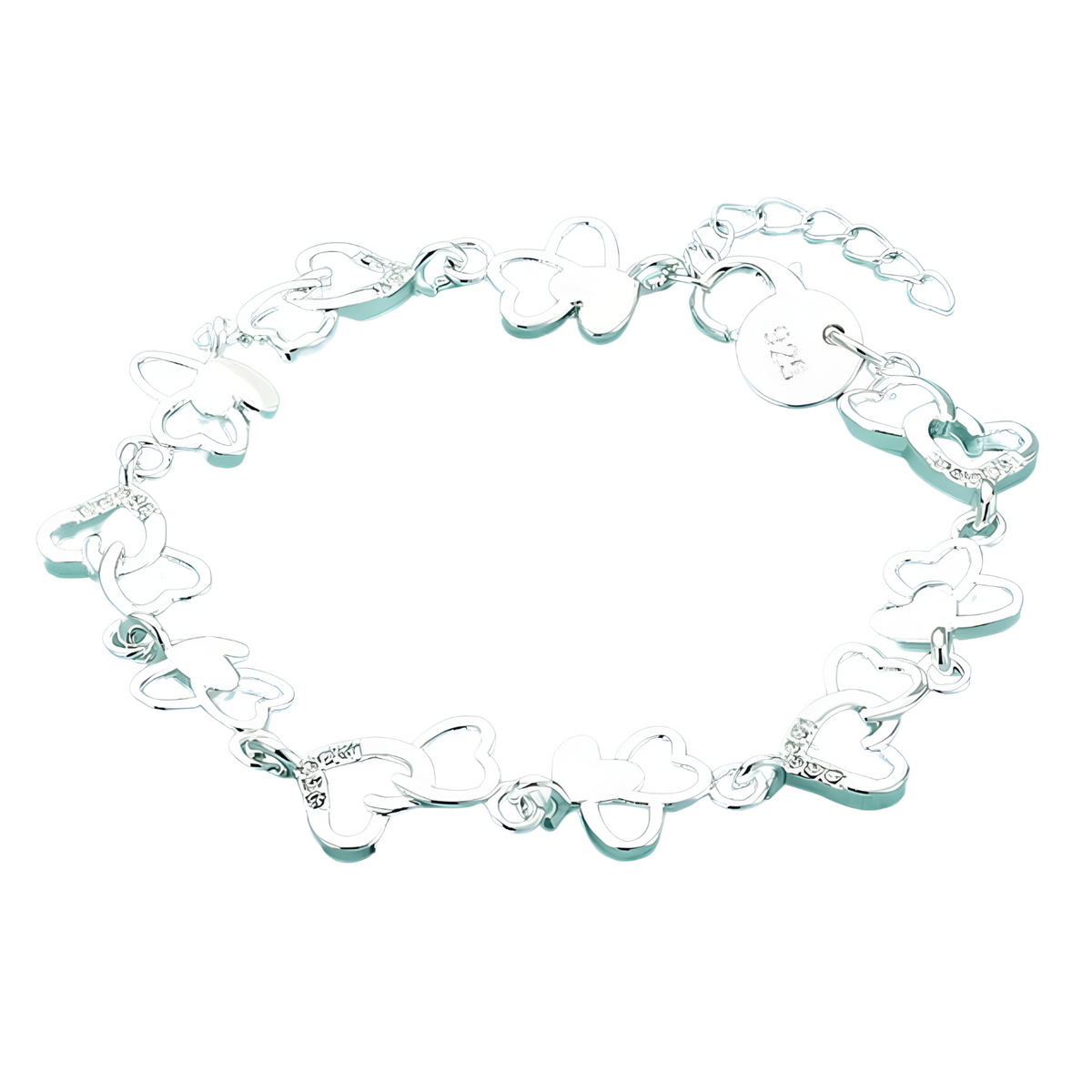 Heart Butterfly Charm Chain Bracelet For Women Silver Colour Adjustable 1761