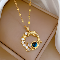 Women's Titanium Steel Dolphin Star Pendant Necklace MicroIntact Zircon 594