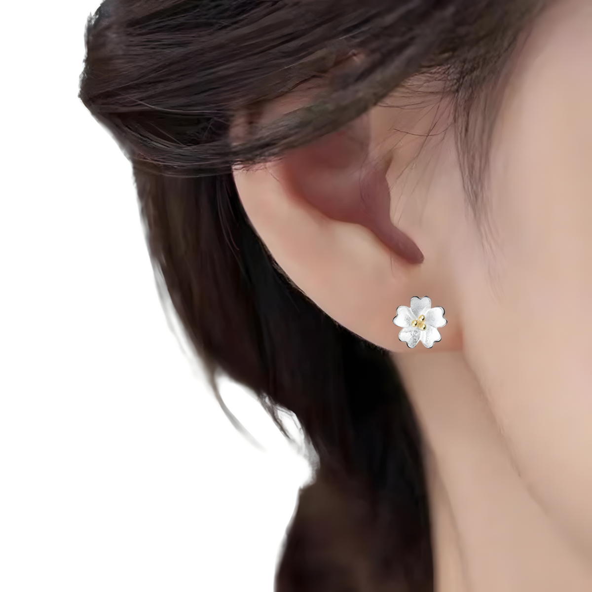 Silver Plated Flower Stud Earrings with Gold Ball Centre for Women 483