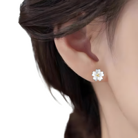 Silver Plated Flower Stud Earrings with Gold Ball Centre for Women 483