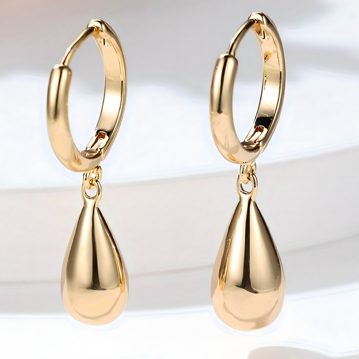 Gold Water Drop Hoop Earring for Women – Trendy Geometric Drop Design 638
