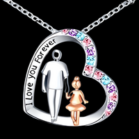 "I Love You Forever" Father Daughter Heart Necklace Pendant Cubic Zirconia B56