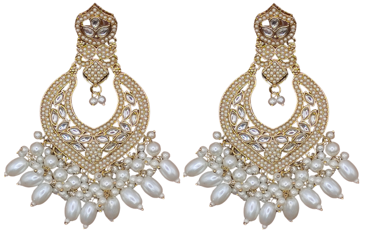 Elegant Bollywood Inspired Gold Kundan Earrings - Traditional Indian Jewelry 195