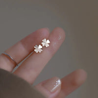925 Silver-Plated Four Leaf Clover Heart Stud Earrings Women Crystal Accent 1055
