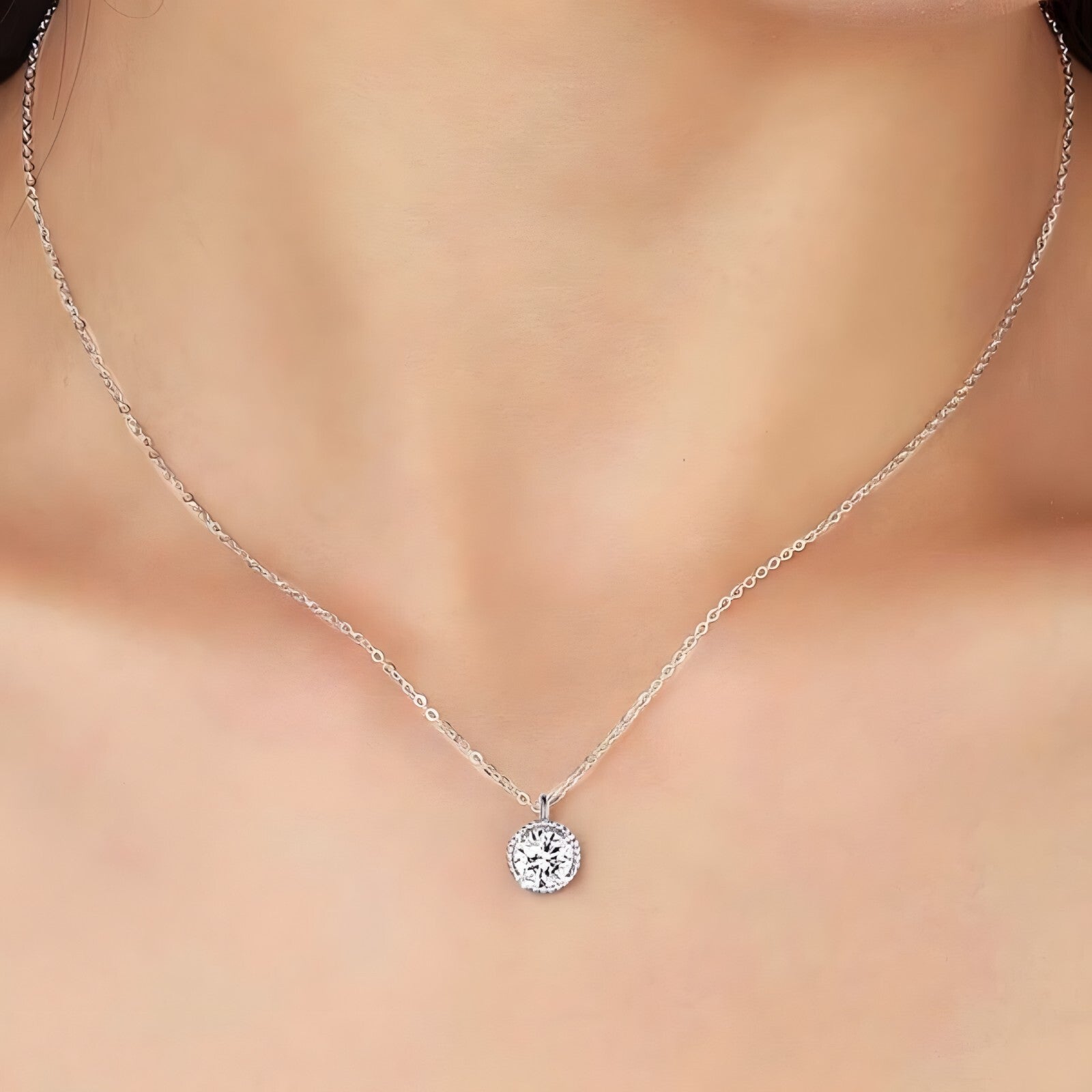 925 Sterling Silver Jewelry Round AAA Zircon Pendant Necklaces Women Fine 271