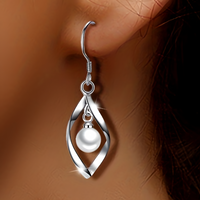 925 Sterling Silver Drop Earrings Trendy Twisted Leaf Shape with Pearl 825