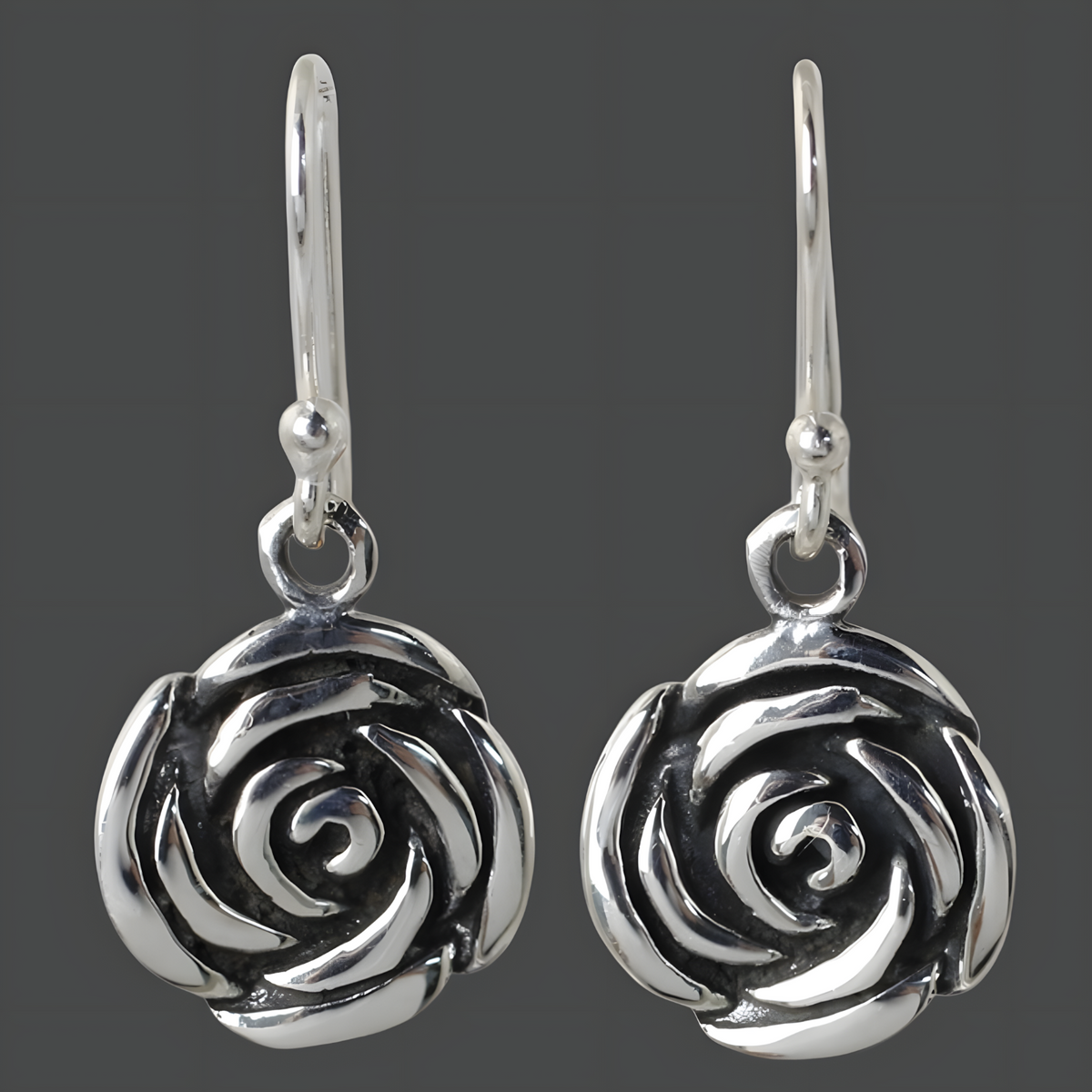 Rose Disc Drop Earrings For Women Silver-Plated Alloy 5.3g Hook Earrings 1478