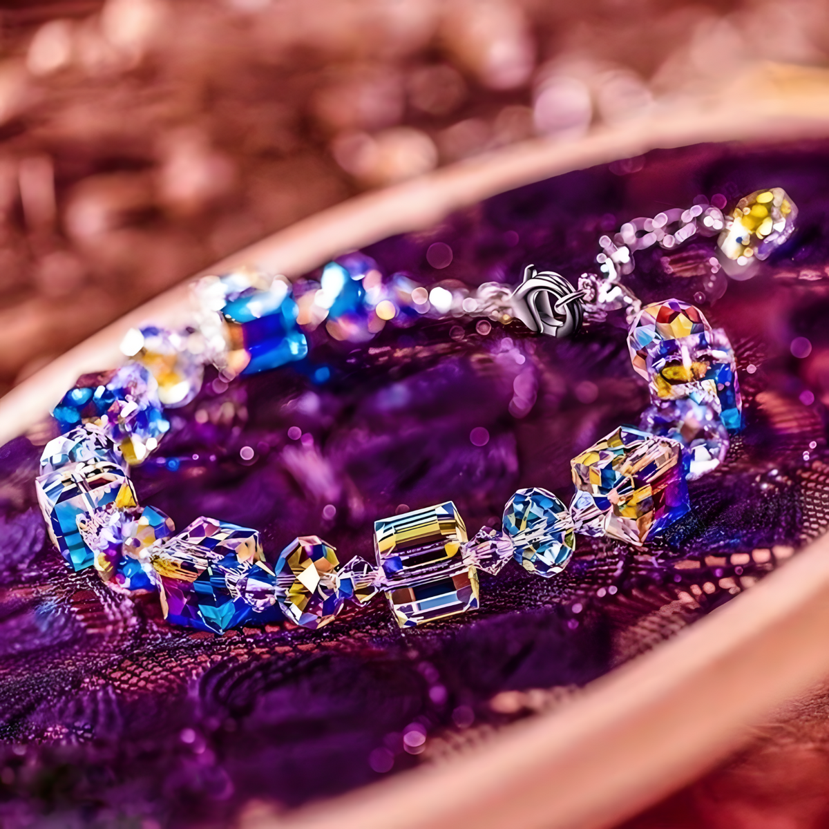 Iridescent Crystal Beaded Bracelet Sweet Temperament Handwork Alloy Lobster 577