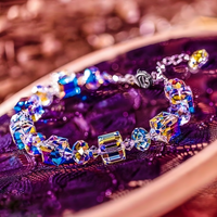 Iridescent Crystal Beaded Bracelet Sweet Temperament Handwork Alloy Lobster 577