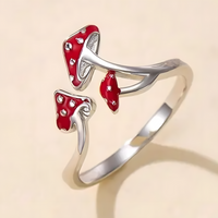 Red Mushroom Ring with Adjustable Opening Neutral Enamel Drip Oil Copper 491