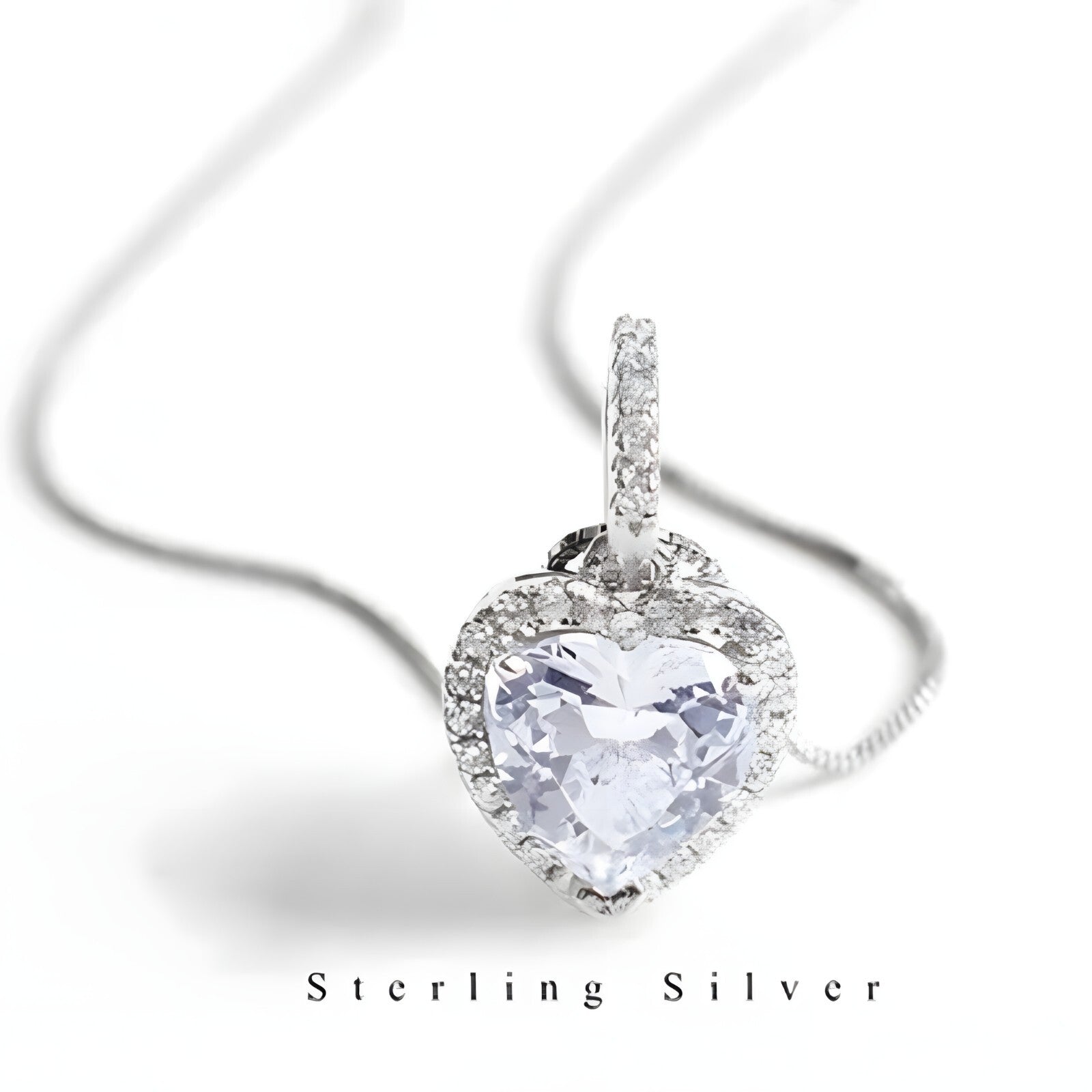 925 Sterling Silver Heart Pendant Necklace AAA Cubic Zirconia Charm Jewelry  275