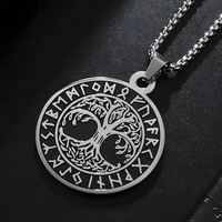 Viking Tree of Life Pendant Necklace for Men-Stainless Steel Nordic Circle- 1066