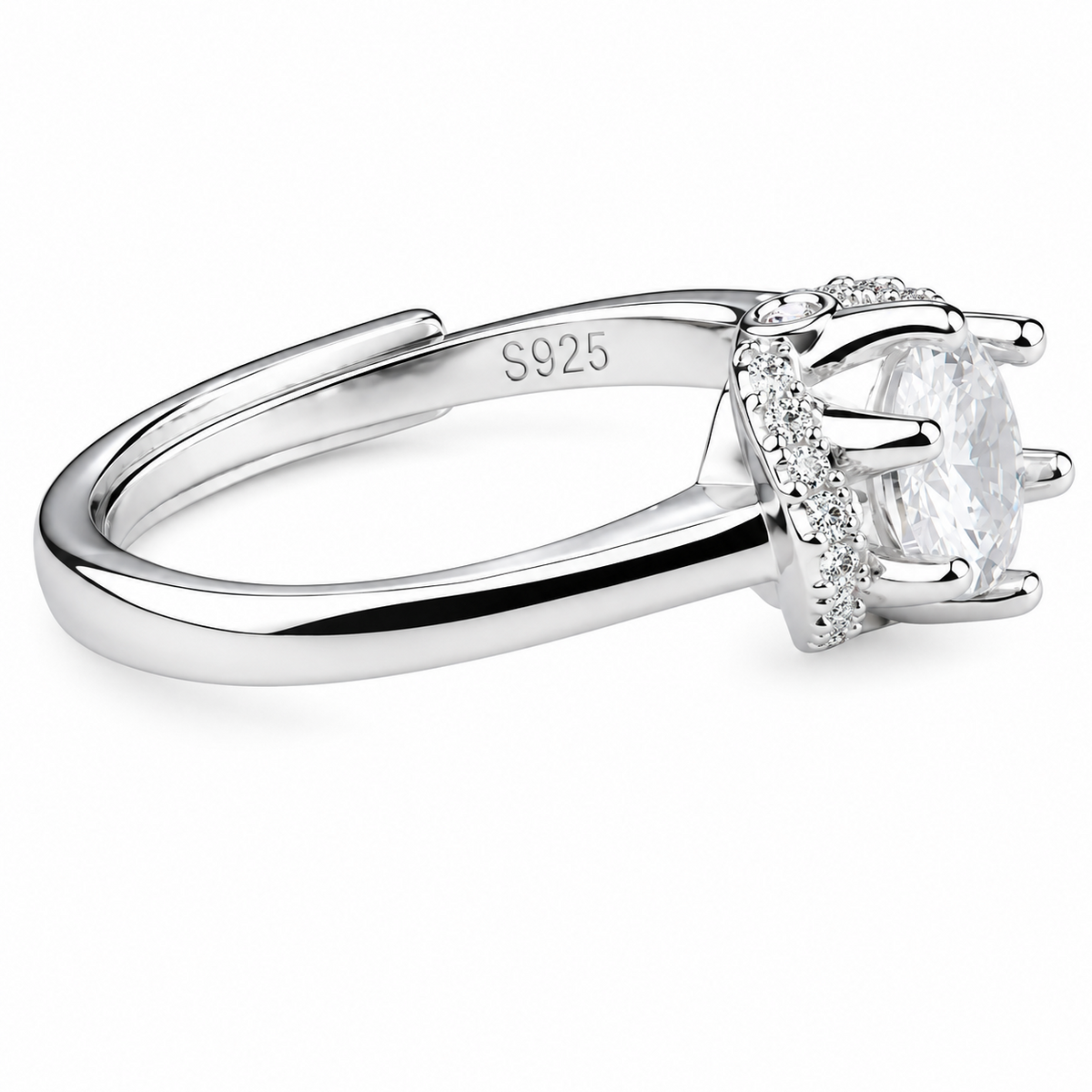 Adjustable Round Brilliant Zircon Proposal Ring, Crown Style Solitaire 1633