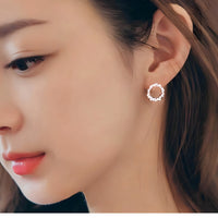 925 Sterling Silver Circle Stud Earrings with Rhinestones - Small Halo Studs 352