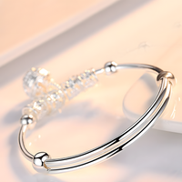 Sterling Silver Filigree Bell Bangle Women 925 Adjustable Open Cuff Bracelet 870