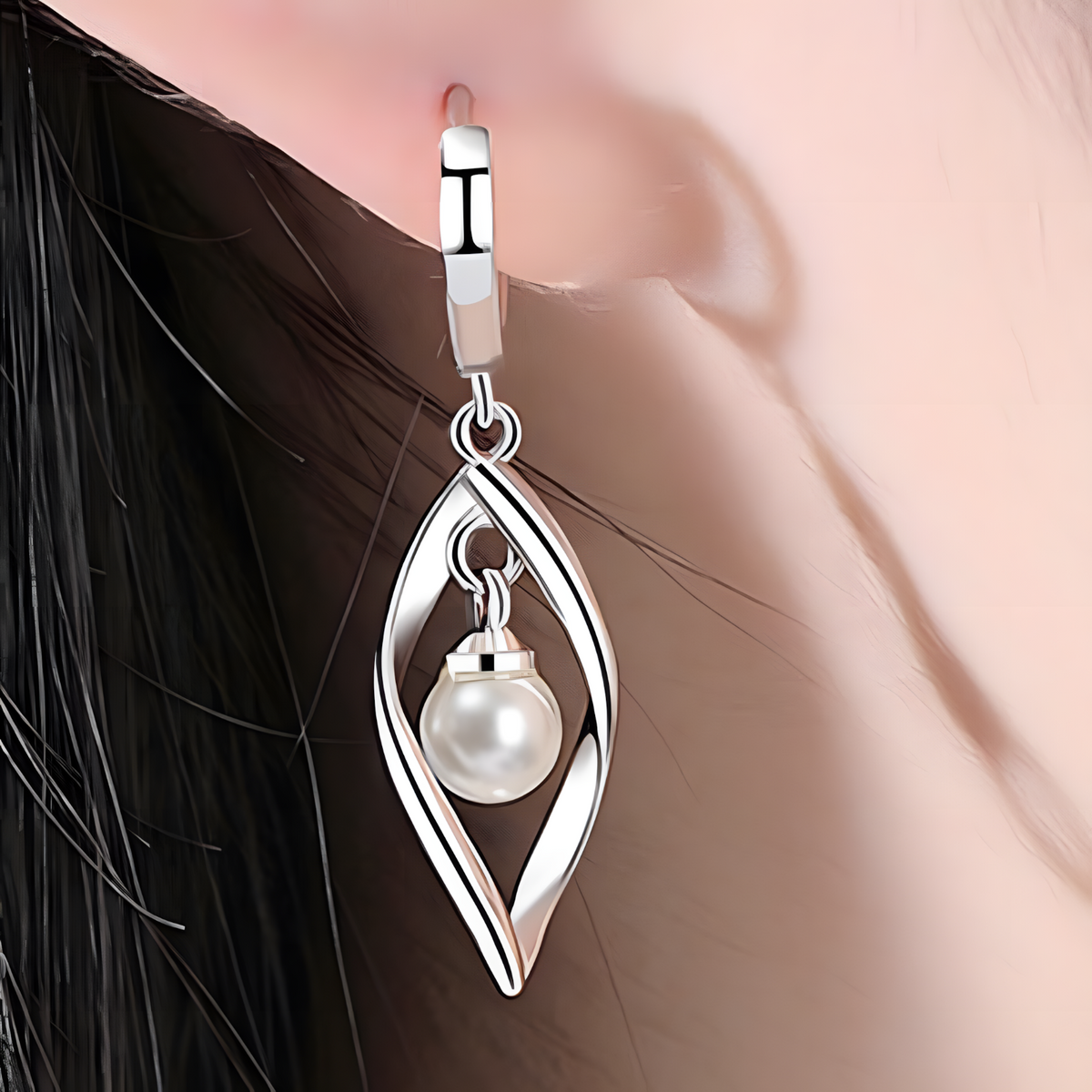 925 Silver-Plated Twisted Hoop Pearl Earrings – Modern Drop Design for Women 929