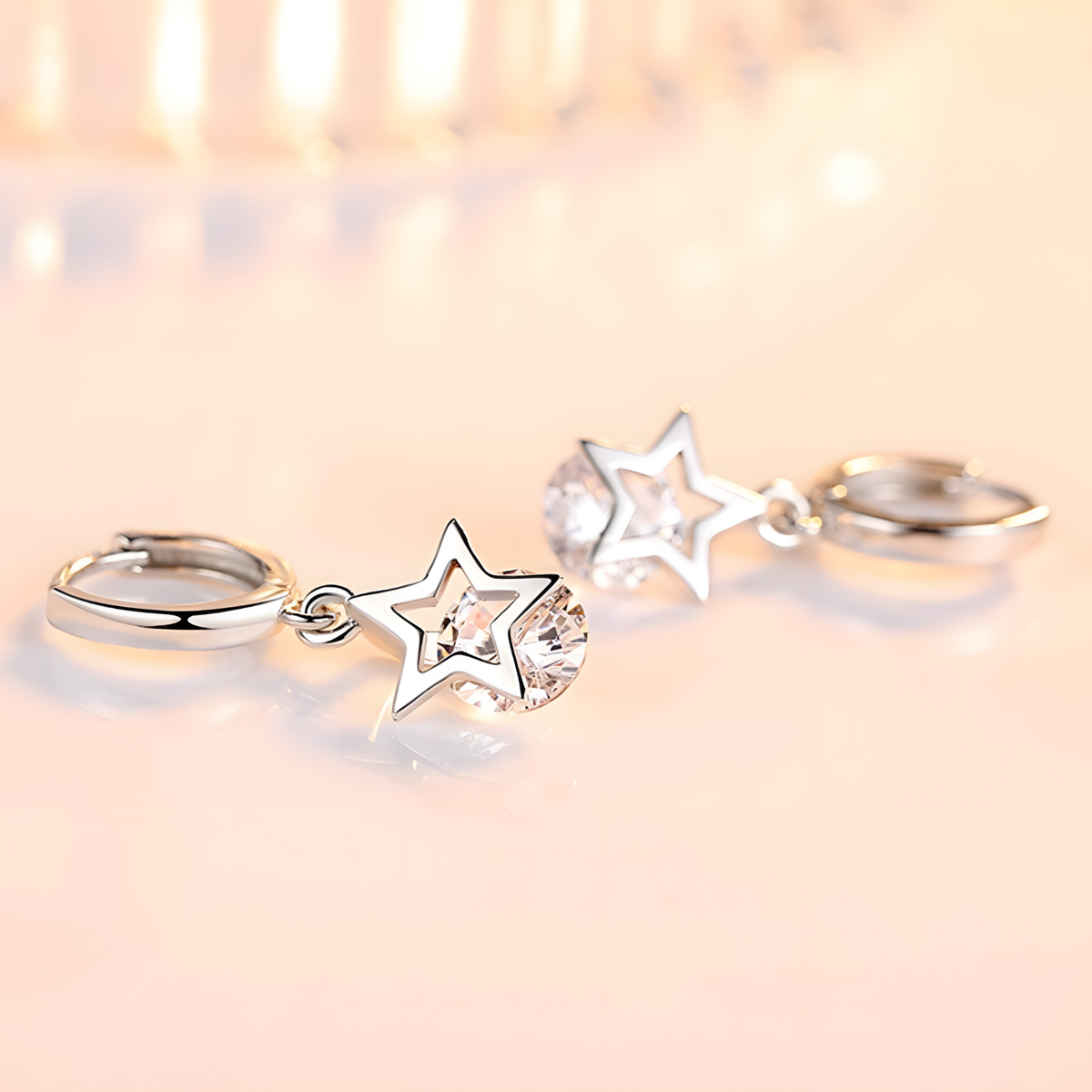 Crystal Star Hoop Earrings Women – Trendy Silver-Tone Huggie Dangle Earrings 998