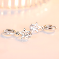 Crystal Star Hoop Earrings Women – Trendy Silver-Tone Huggie Dangle Earrings 998