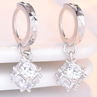 925 Silver Hoop Earrings for Women Geometric Cube Drop Design Cubic Zirconia 915