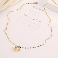 Gold Tone Stainless Steel Heart Pendant Necklace Women Sparkling Clear Stone B49