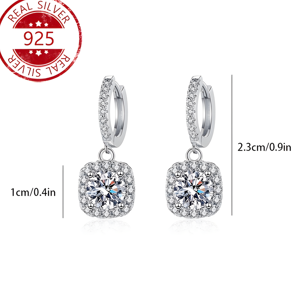 925 Sterling Silver Drop Earrings for Women Round Halo Cubic Zirconia Dangle 818