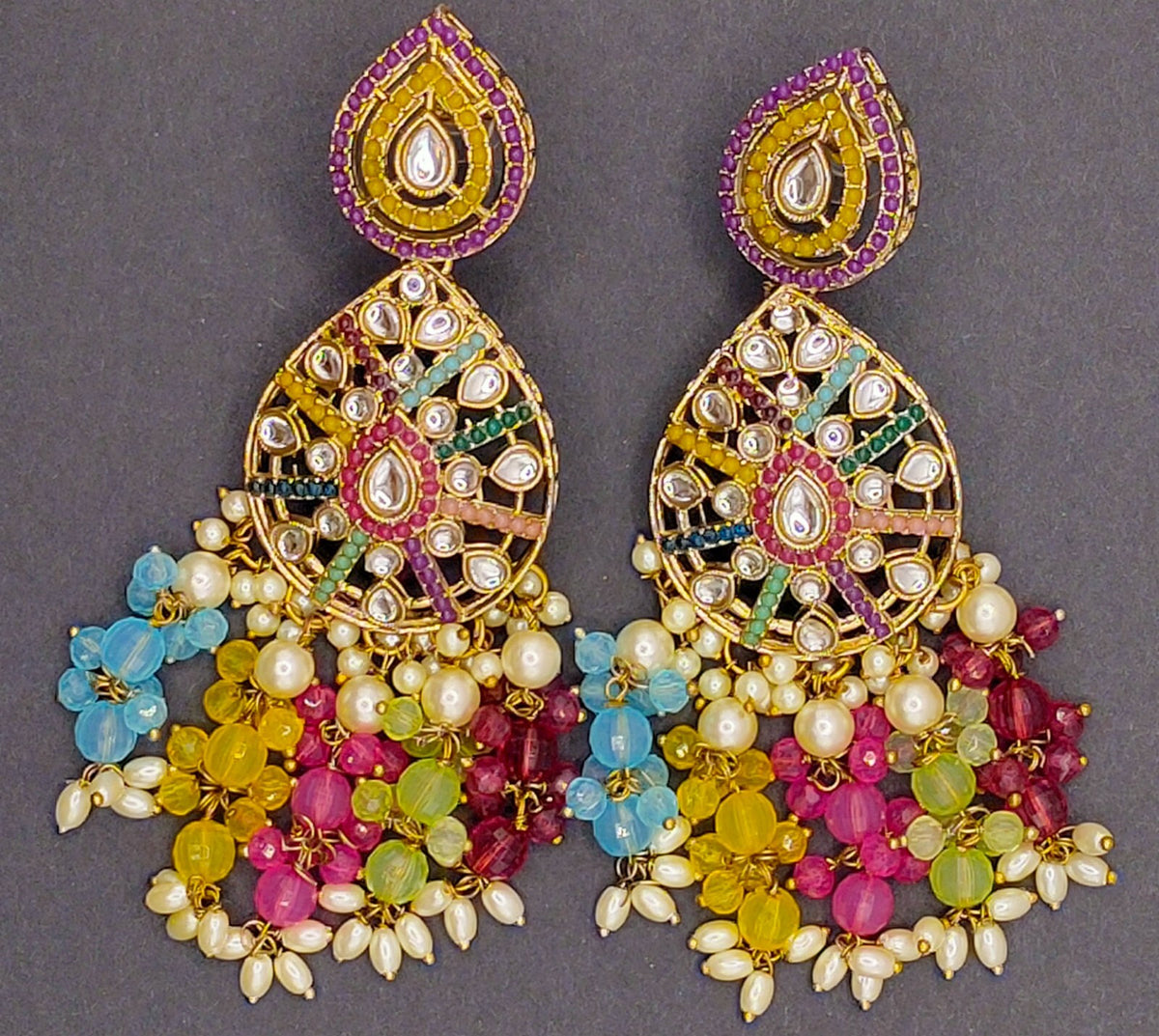 Elegant Bollywood Inspired Gold Kundan Earrings - Traditional Indian Jewelry 246