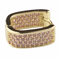 Double Circle Hoop Earrings For Women Gold Pink Zircon Micro Pave Sparkle 1369