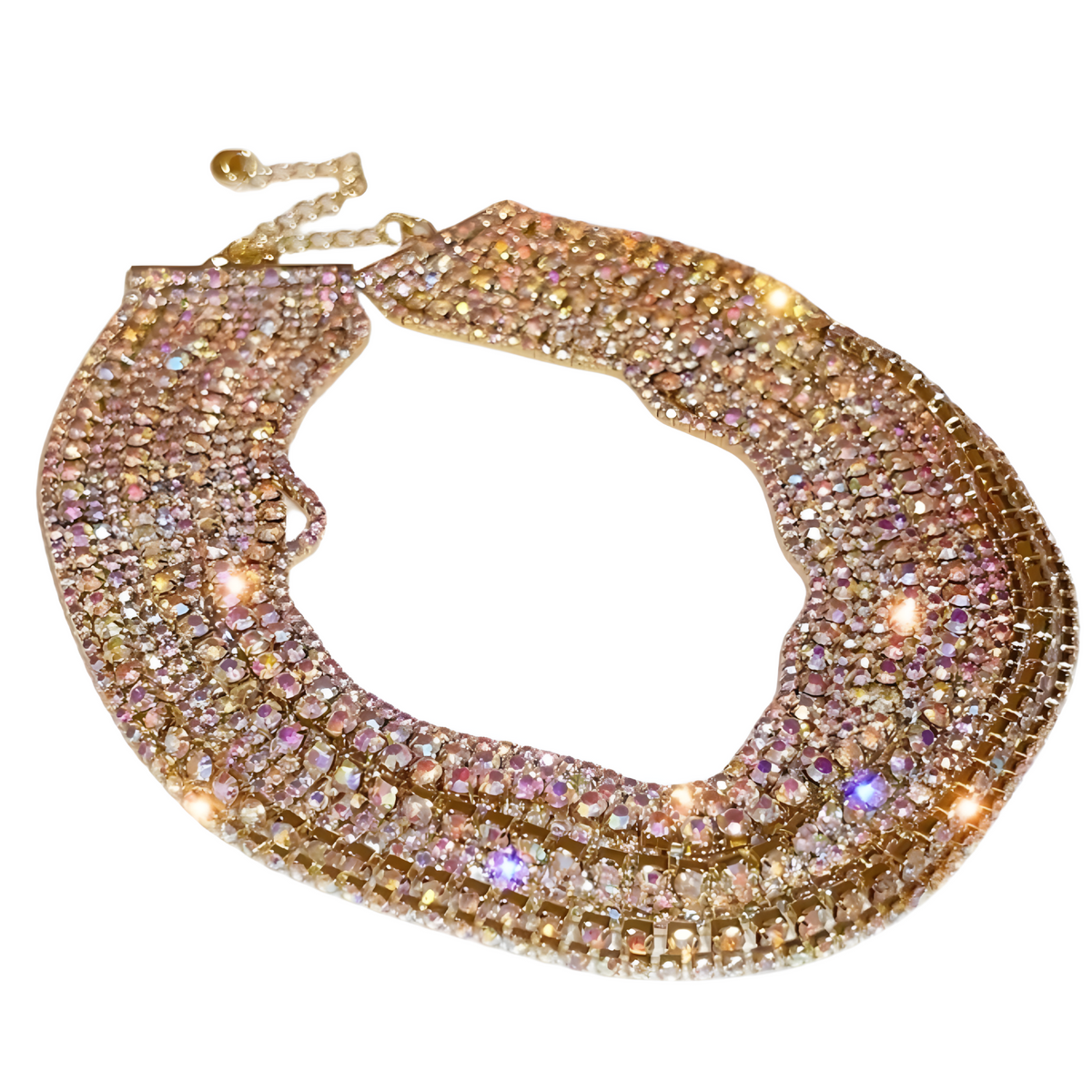 Women's Multilayer Gold Plated Choker Necklace Aurora Borealis Rhinestones 600