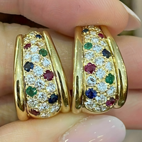 Women's Gold Plated Pavé CZ Cubic Zirconia Multigem Huggie Hoop Earrings - 640
