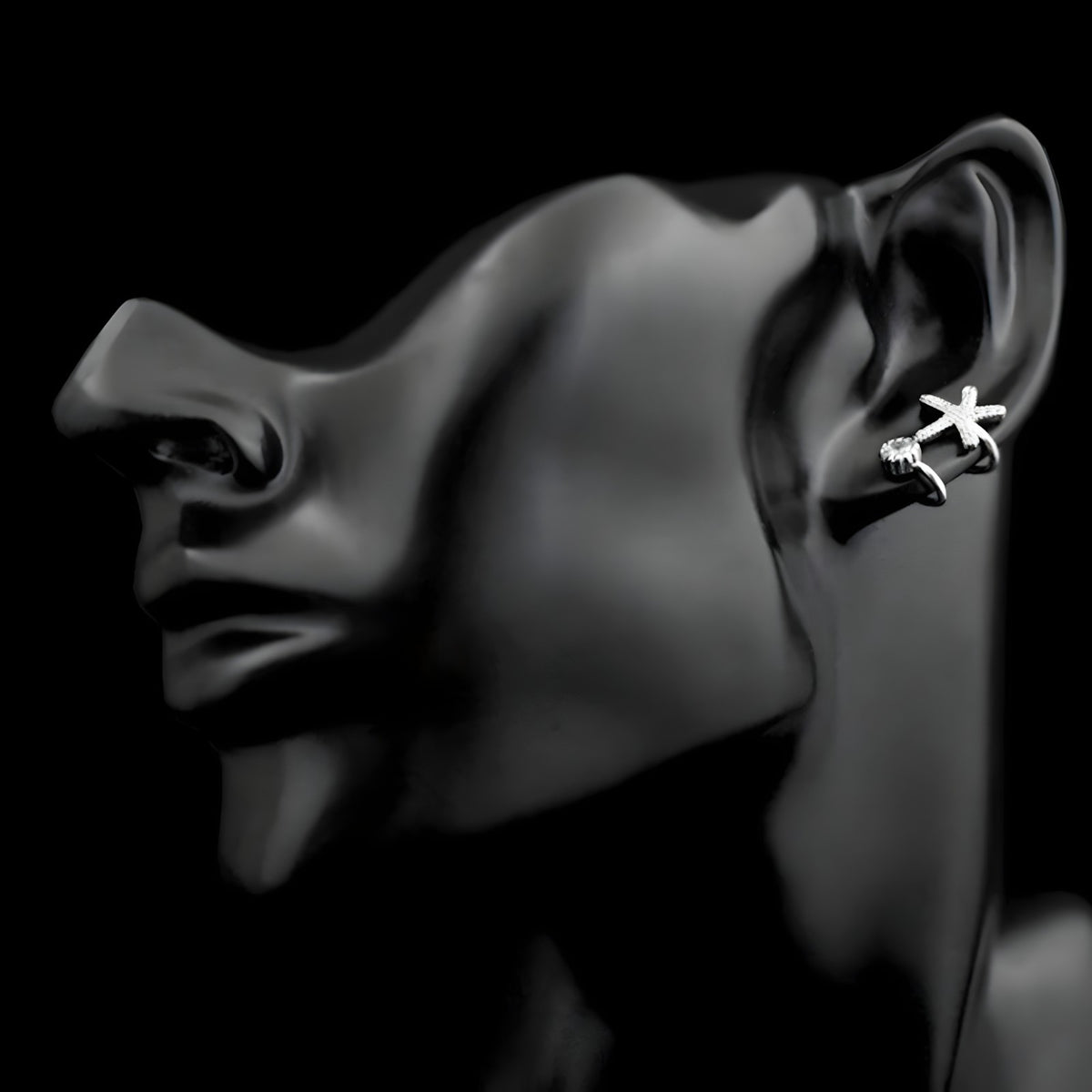 925 Sterling Silver Starfish & CZ Spiral Cuff Earrings - Unique Ear Climber 354