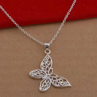 Silver Plated Butterfly Pendant Necklace for Women – Copper Alloy Filigree 1135