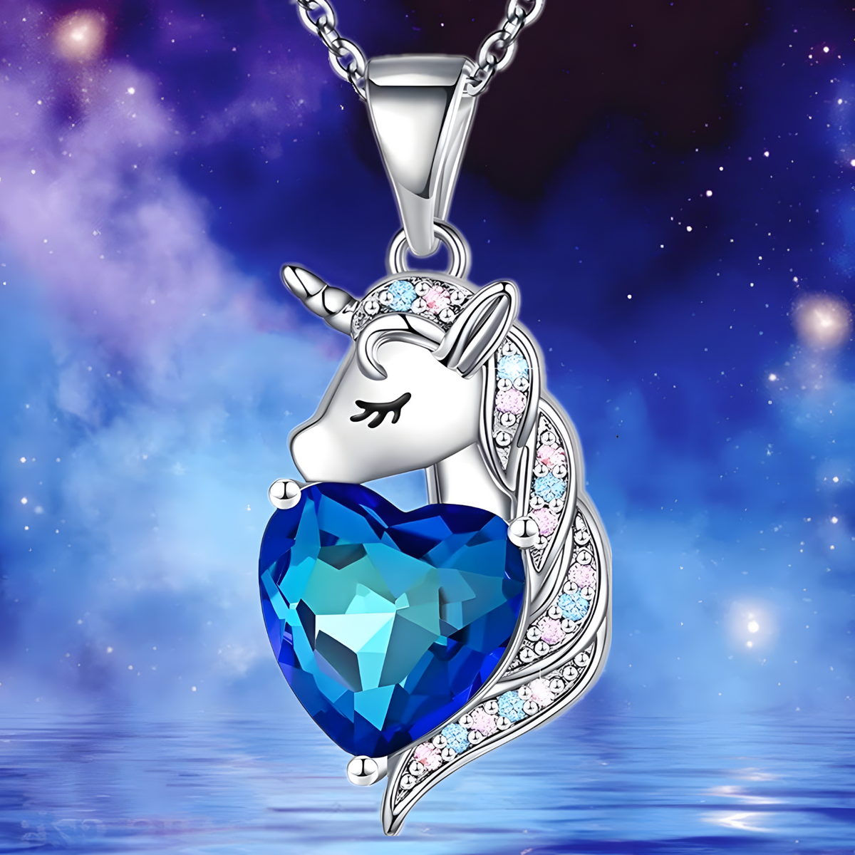 Unicorn Love Heart Necklace, Women's Animal Pendant with Crystal Zirconia  B164