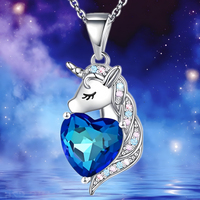 Unicorn Love Heart Necklace, Women's Animal Pendant with Crystal Zirconia  B164