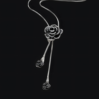 Black Rose Long Pendant Necklace for Women – Zinc Alloy Metal Chain 1211
