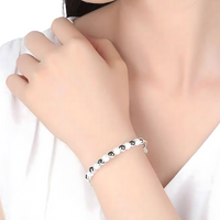 925 Silver-Colour Beaded Bangle Bracelet Women –Adjustable Round Ball Design 683