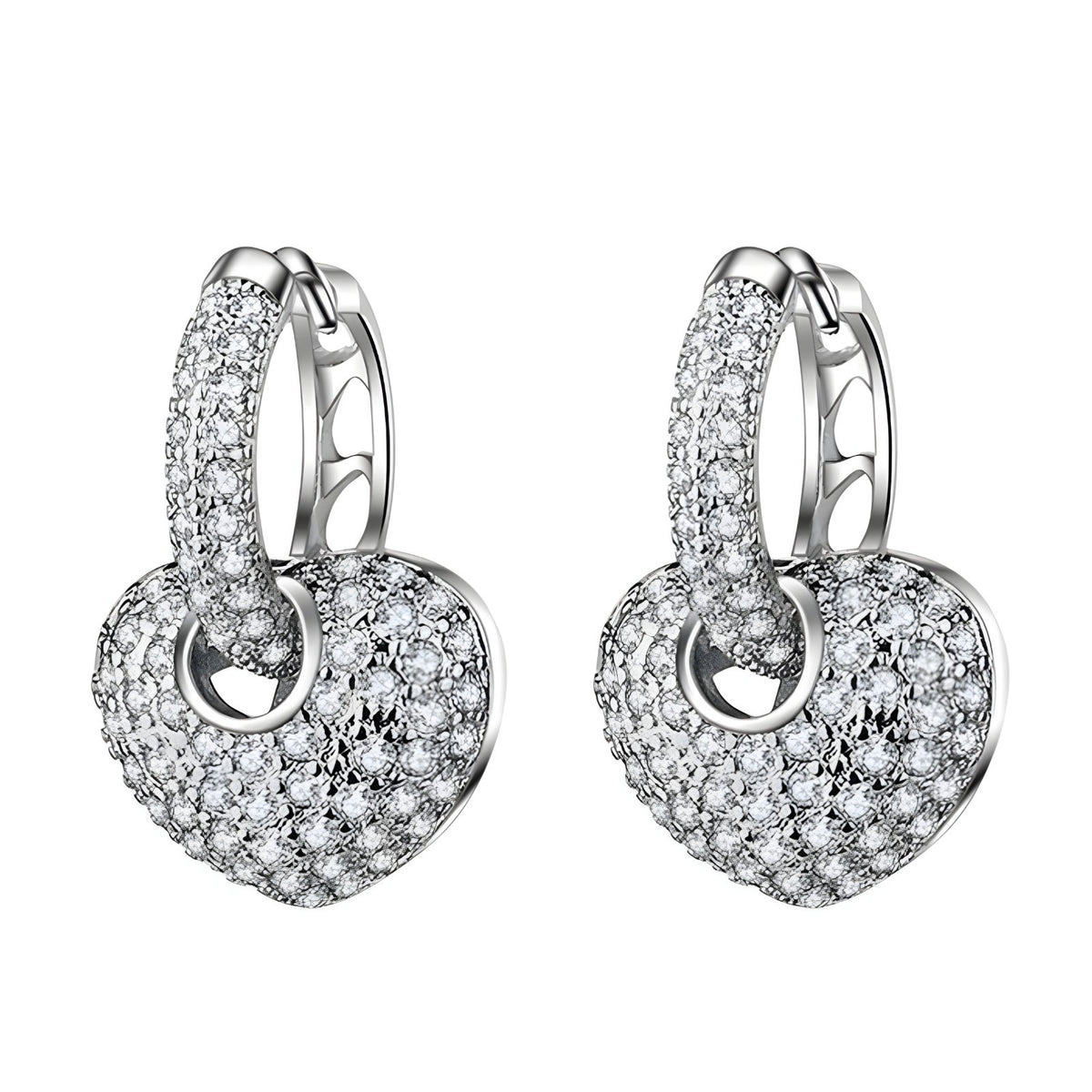 Sparkling Heart Drop Earrings Fine Rhinestone Embellishments - 925 Sterling 331