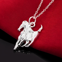 925 Sterling Silver Horse Head Charm with Chain, Modern Equestrian Horseback 476