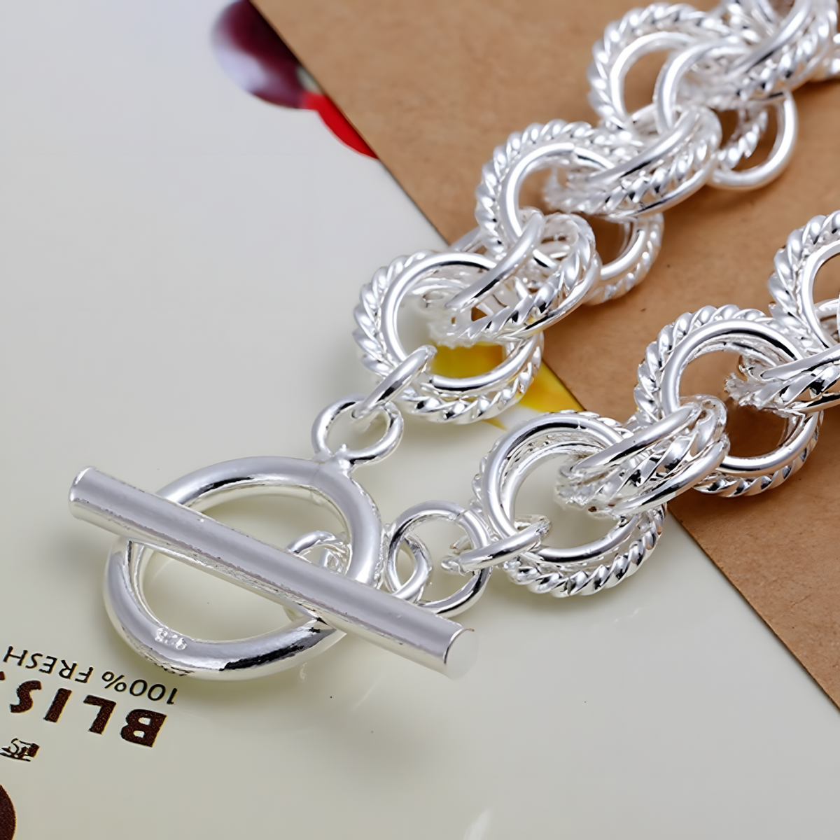 Silver Rolo Chain Bracelet for Women – Fashion Chunky Textured Circle Link 667