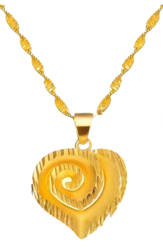 Vintage Luxury Heart Pendant Necklace 24K Gold Plated Copper, Elegant Spiral 124