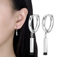 925 Sterling Silver Dainty Rectangular Metal Bar Drop Earrings Women, Hoop 501