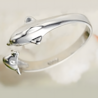 Dolphin Ring for Women–Adjustable Copper Alloy 925 Silver Plating, Double 1217