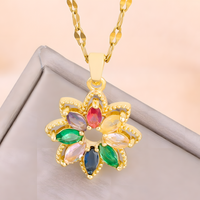 Luxury Gold Tone Flower Necklace With Multi Colour Marquise Cubic Zirconia 1439