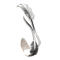 Women Feather Bangle Cuff Bracelet, Retro Silver Color Open Wrist Wrap 606