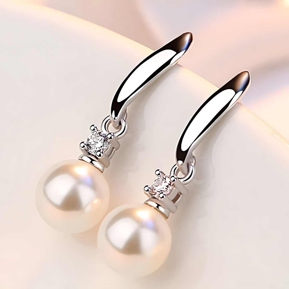 Sterling Silver Freshwater Pearl Drop Earrings AAA Cubic Zirconia Dangle 337