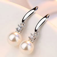 Sterling Silver Freshwater Pearl Drop Earrings AAA Cubic Zirconia Dangle 337